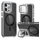 iPhone 14 Pro Max Magsafe Dual-Color Carbon Fiber Lens Film Phone Case with Lens Fold Holder - Black