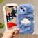 iPhone 14 Pro Max Plush Embroidery Full Coverage Phone Case - White + Pink Pig