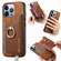 iPhone 14 Pro Max Retro Magsafe Cross Leather Ring Holder Card Bag Phone Case - Brown