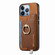 iPhone 14 Pro Max Retro Magsafe Cross Leather Ring Holder Card Bag Phone Case - Brown
