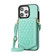 iPhone 14 Pro Max Rhombic Texture RFID Phone Case with Lanyard & Mirror - Mint Green