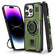 iPhone 14 Pro Max Ring Holder Carbon Fiber PC Hybrid TPU Phone Case - Army Green