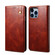 iPhone 14 Pro Max Simple Wax Crazy Horse Texture Horizontal Flip Leather Case - Brown