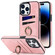 iPhone 14 Pro Max Vintage Patch Leather Phone Case with Ring Holder - Pink