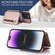 iPhone 14 Pro Max YM006 Skin Feel Zipper Card Bag Phone Case with Dual Lanyard - Rose Gold