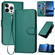 iPhone 14 Pro Max YX0070 Carbon Fiber Buckle Leather Phone Case with Lanyard - Dark Green