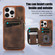 iPhone 14 Pro Max Zipper Card Bag Back Cover Phone Case - Brown
