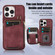 iPhone 14 Pro Max Zipper Card Bag Back Cover Phone Case - Wine Red