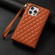 iPhone 14 Pro Max Zipper Multi-Card Wallet Rhombic Leather Phone Case - Brown