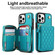 iPhone 14 Pro AwQuer Crossbody Zipper Wallet Rhombic Leather Back Phone Case - Green