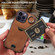 iPhone 14 Pro Calf Texture Card Slot Ring Holder Phone Case - Brown