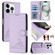 iPhone 14 Pro Cat Rat Embossed Pattern RFID PU Phone Case with Wrist Strap - Purple