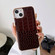 iPhone 14 Pro Crocodile Texture Genuine Leather Nano Electroplating Phone Case - Coffee