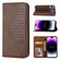 iPhone 14 Pro Cubic Grid Calf Texture Magnetic Closure Leather Phone Case - Brown