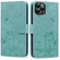 iPhone 14 Pro Cute Cat Embossed Leather Phone Case - Green
