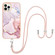 iPhone 14 Pro Electroplating Marble Pattern IMD TPU Shockproof Case with Neck Lanyard - Rose Gold 005