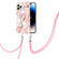 iPhone 14 Pro Electroplating Splicing Marble Flower Pattern TPU Shockproof Case with Lanyard - Pink Flower