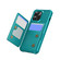 iPhone 14 Pro Horizontal Flip Card Bag Holder Leather Phone Case - Cyan Green