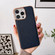 iPhone 14 Pro Nano Electroplating Cross Texture Genuine Leather Phone Case - Blue