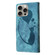 iPhone 14 Pro Pen Heart Cat Embossed Leather Phone Case - Blue