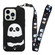 iPhone 14 Pro Silicone Wallet Phone Case with Lanyard - Black Striped Bear