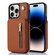 iPhone 14 Pro YM006 Skin Feel Zipper Card Bag Phone Case with Dual Lanyard - Brown