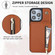 iPhone 14 Pro YM006 Skin Feel Zipper Card Bag Phone Case with Dual Lanyard - Brown