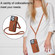 iPhone 14 Pro YM006 Skin Feel Zipper Card Bag Phone Case with Dual Lanyard - Brown