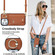 iPhone 14 Pro Zipper Card Bag Phone Case with Dual Lanyard - Brown