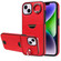iPhone 14 Plus Calf Texture Card Slot Ring Holder Phone Case - Red