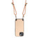 iPhone 14 Plus Carbon Fiber Texture Leather Back Phone Case with Crossbody Strap - Khaki