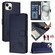 iPhone 14 Plus Cat Rat Embossed Pattern RFID PU Phone Case with Wrist Strap - Blue