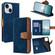 iPhone 14 Plus Color Stitching Skin Feel Leather RFID Blocking Phone Case - Blue