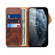 iPhone 14 Plus Denior Oil Wax Cowhide Magnetic Button Genuine Leather Case - Brown