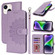iPhone 14 Plus Double Fold Printed Embossing Leather Phone Case - Purple