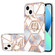 iPhone 14 Plus Electroplating Splicing Marble Flower Pattern TPU Shockproof Case with Rhinestone Ring Holder - Imperial Crown