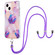 iPhone 14 Plus Electroplating Splicing Marble Pattern Dual-side IMD TPU Shockproof Case with Neck Lanyard - Light Purple