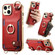 iPhone 14 Plus Fashion Ring Card Bag Phone Case with Hang Loop - Red