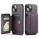 iPhone 14 Plus Fierre Shann Oil Wax Cow Leather Card Holder Back Phone Case - Purple