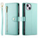 iPhone 14 Plus Nine Card-slot Zipper Wallet Bag Leather Phone Case - Mint Green