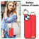iPhone 14 Plus Non-slip Full Coverage Ring PU Phone Case with Wristband - Red