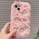 iPhone 14 Plus Plush Embroidery Full Coverage Phone Case - Pink + White Bow