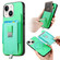 iPhone 14 Plus Retro Magsafe Cross Leather Pull-Out Card Bag Back Phone Case - Green