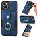 iPhone 14 Plus Retro Skin-feel Ring Card Wallet Phone Case - Blue
