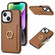 iPhone 14 Plus Ring Card Litchi Leather Back Phone Case - Brown