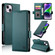 iPhone 14 Plus Side Buckle Magnetic Frosted Leather Phone Case - Dark Green