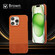 iPhone 14 Plus Stitching Cloth PU Shockproof Phone Case - Brown