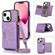 iPhone 14 Plus Three-fold RFID Leather Phone Case with Lanyard - Purple