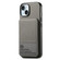 iPhone 14 Plus Twill Fabric Leather Vertical Flip RFID Card Bag Phone Case - Gray