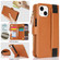 iPhone 14 Plus Wristband Holder Zipper Purse RFID Leather Phone Case - Brown